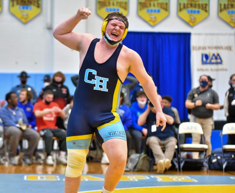 Lucas Ruppert brings down the house after winning a state title at 285 pounds on his home mat at Cape.